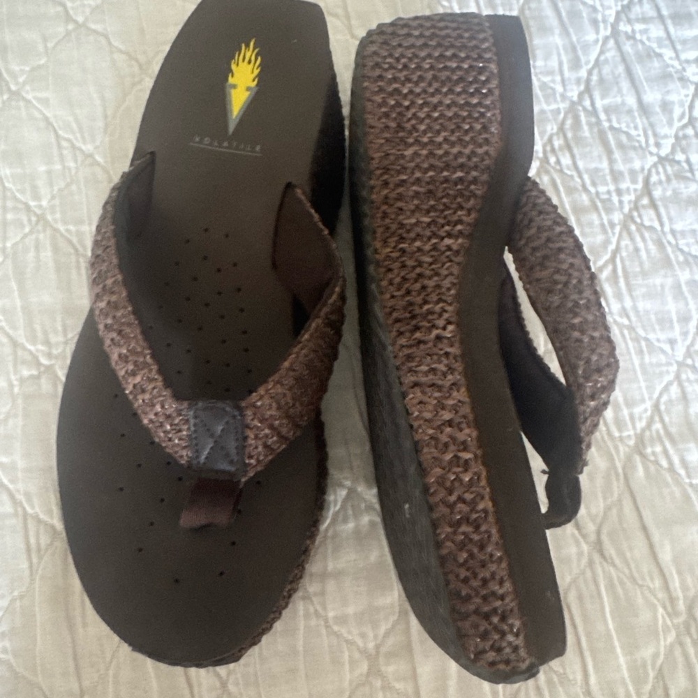 Volatile Brown Woven Wedge Sandals